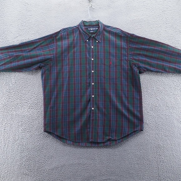 Ralph Lauren Mens Blaire Button Down Shirt Size XXL Green Blue Plaid Long Sleeve - Picture 1 of 14